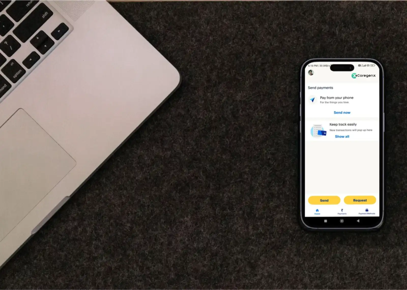 Mobile app built by CoregenX shown on a smartphone